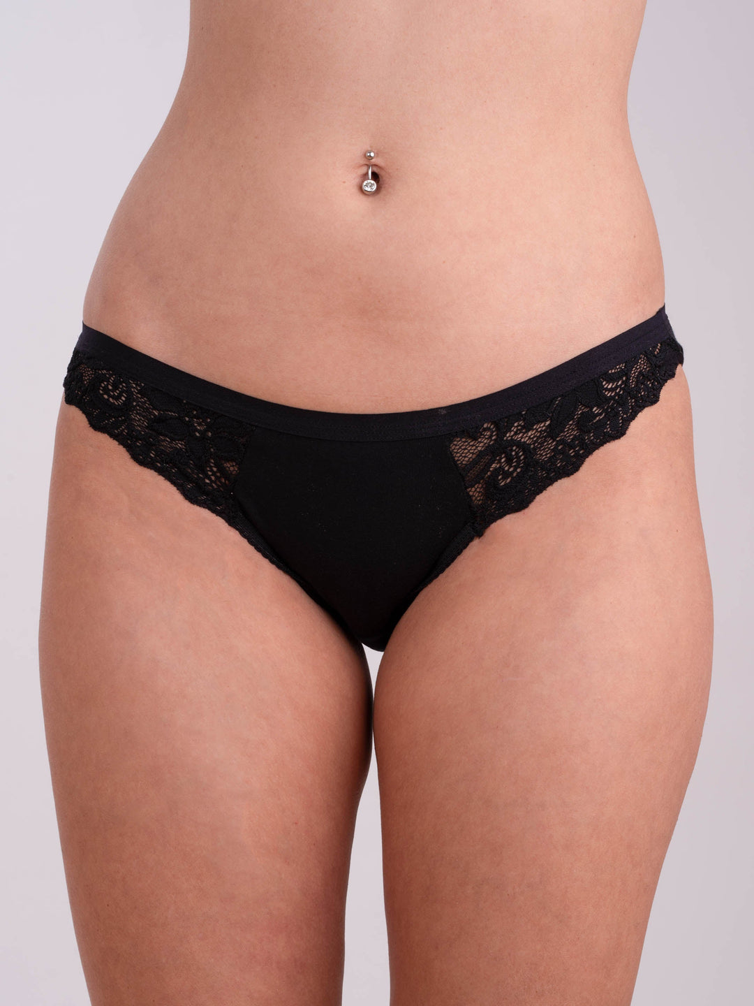 Narrow-sided lace cotton brief - Black - (66-black)
