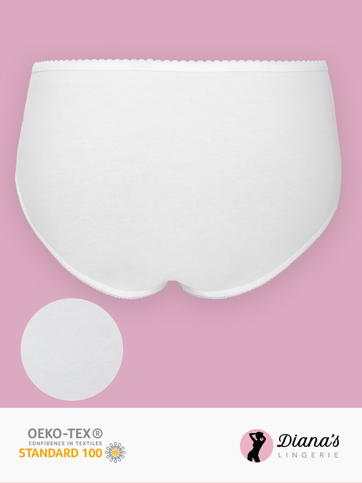 High-waist cotton brief with lace sides - White - (3/3-white)