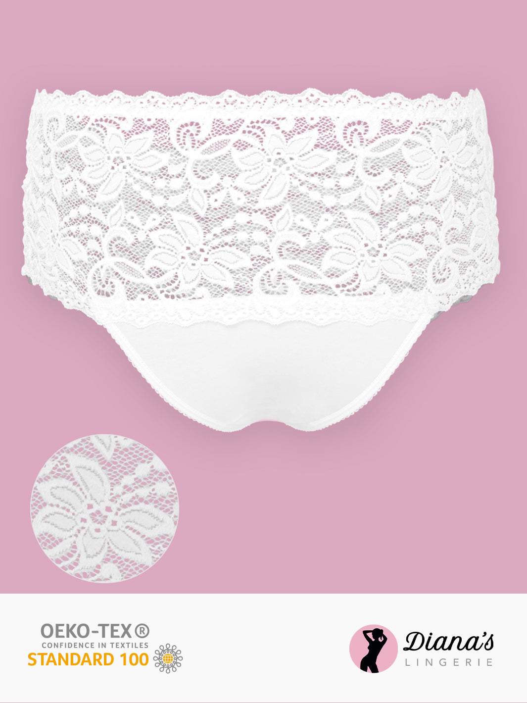 High-waist lacy cotton brief - White - (56-white) – Diana's Lingerie