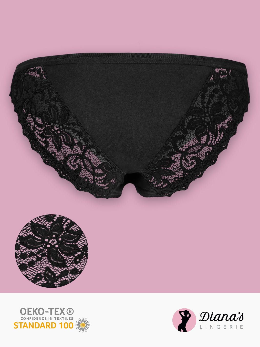 Cotton panty with lace back - Black - (202-black) – Diana's Lingerie