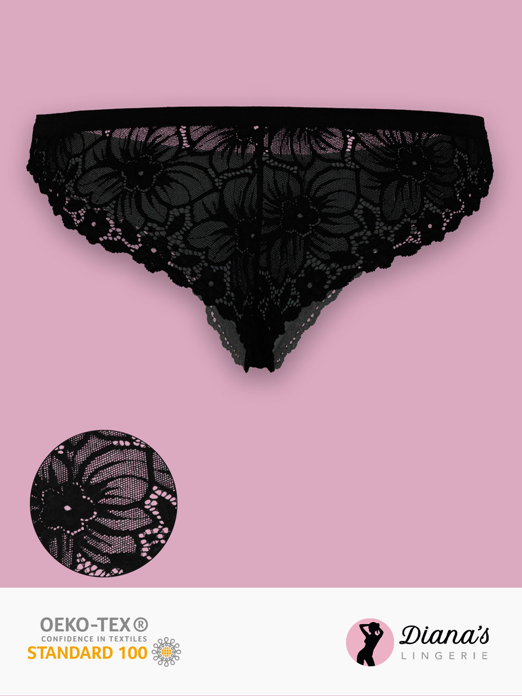 Lacy cotton thong at the back - Black - (7/2-black) – Diana's Lingerie