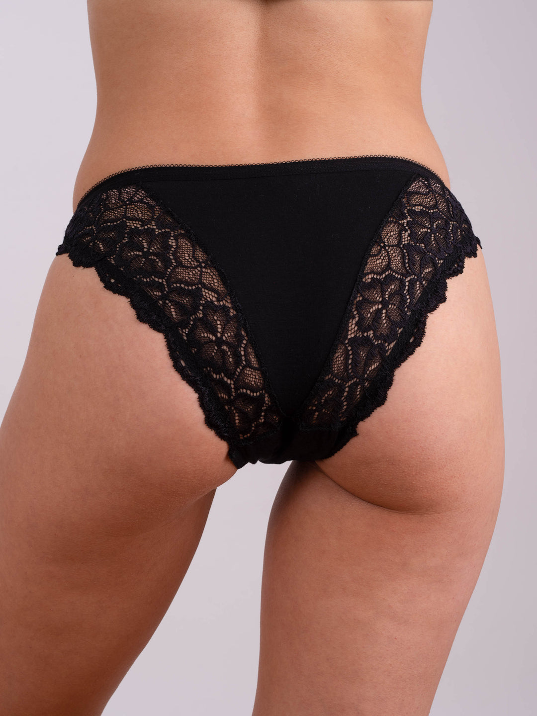Cotton panty with lace back - Black - (202-black)