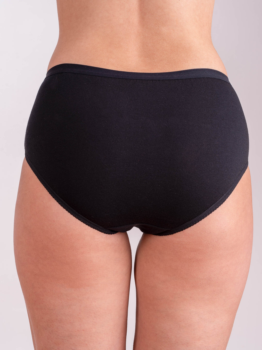 High-waist cotton brief with lace sides - Black - (3/3-black)