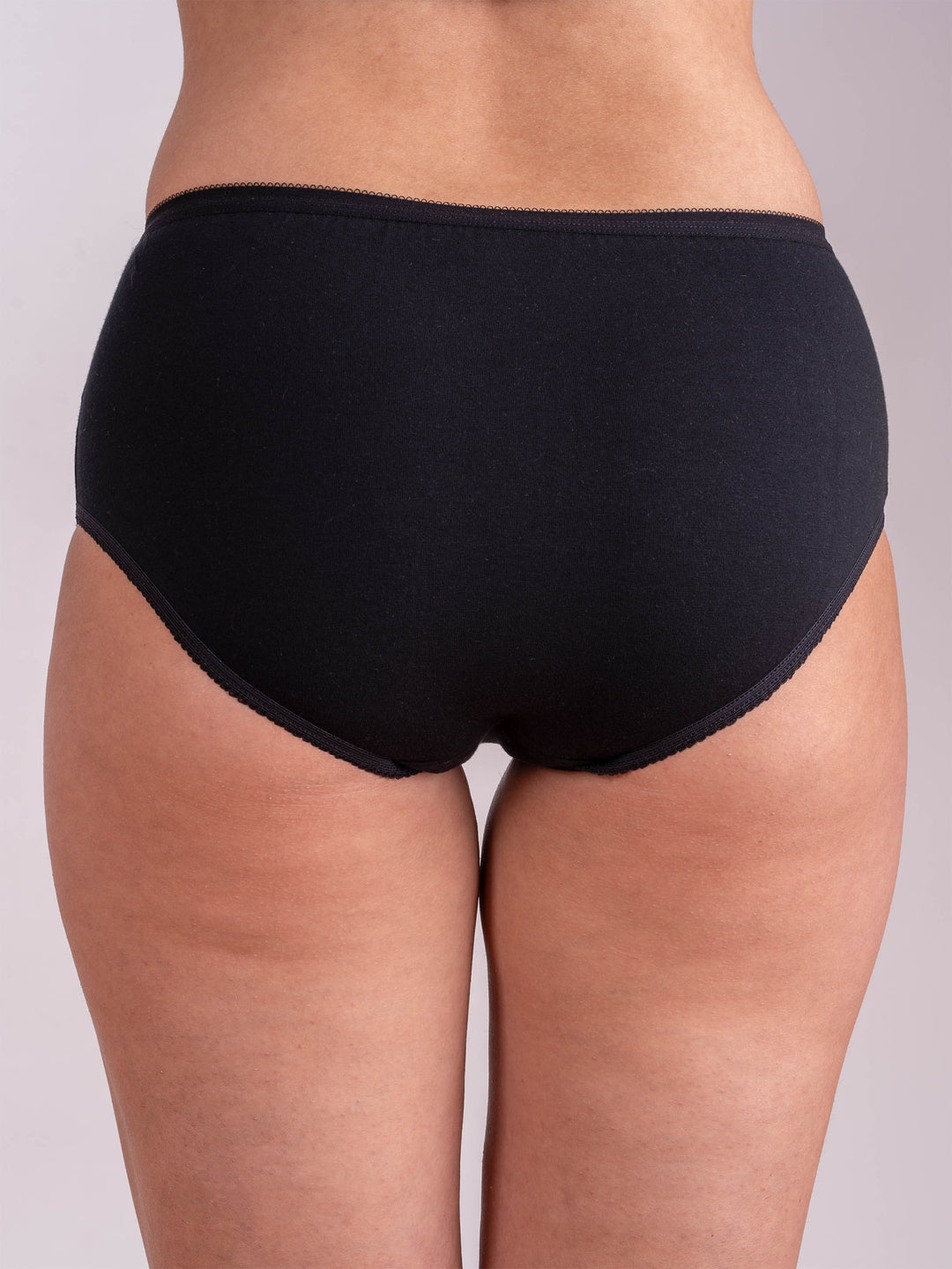 Wide-sided high-waist cotton panties - Black