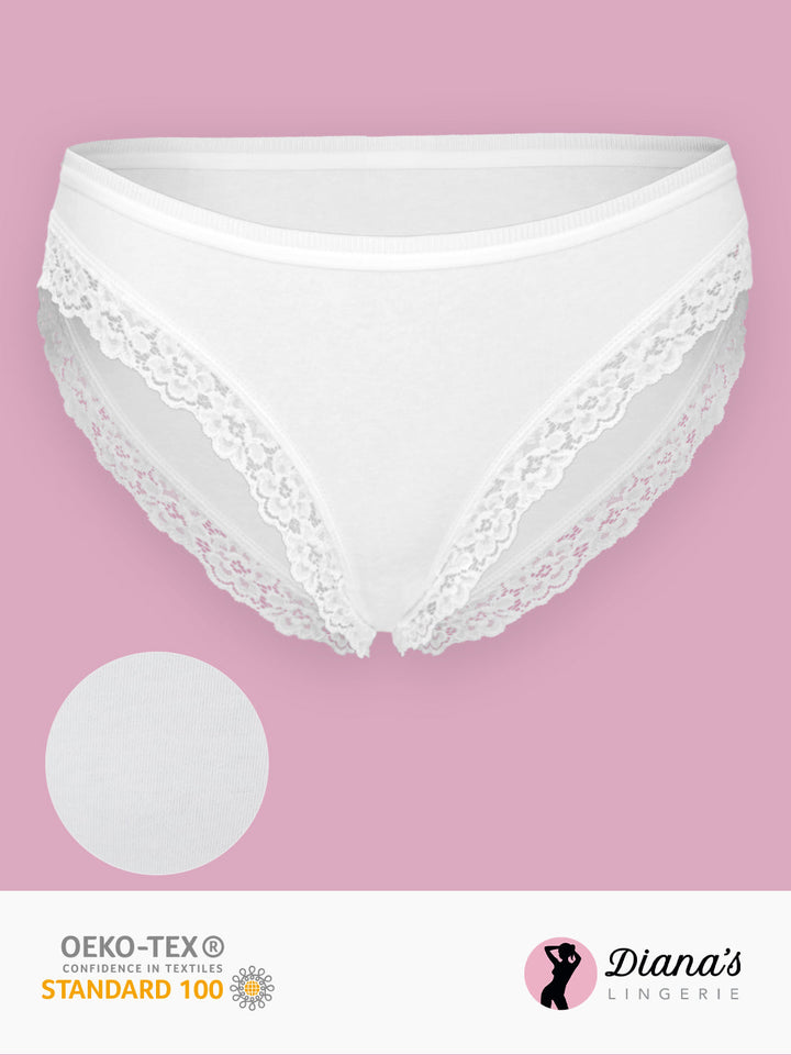 Cotton brief with narrow lace round - White - (25/cs-white)