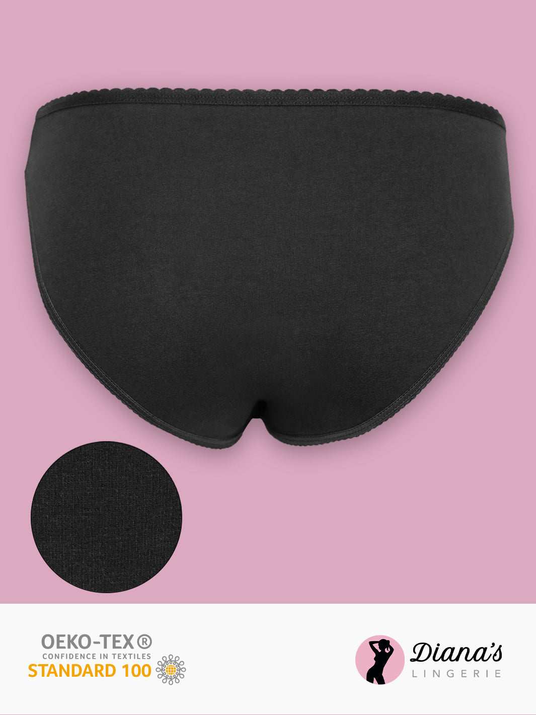 Wide-sided cotton panties - Black - (3-black)