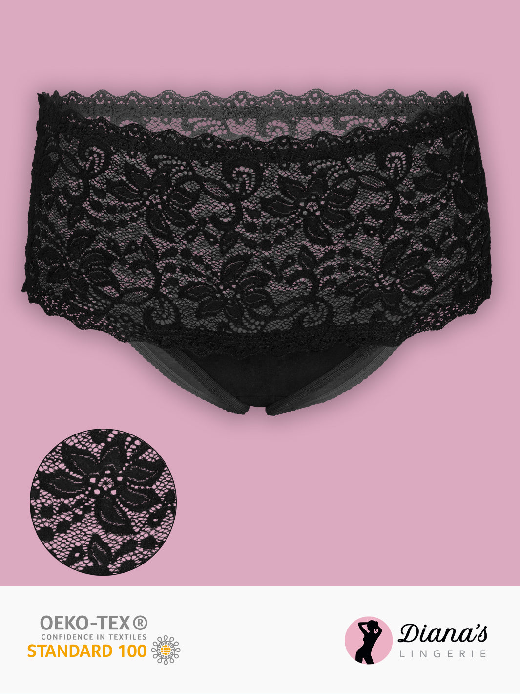 High-waist lacy cotton brief - Black - (56-black)